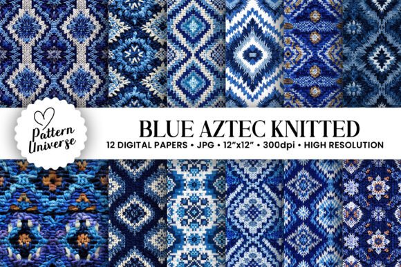 Download Blue Knitted Aztec Digital Papers - Aztec digital paper Collection