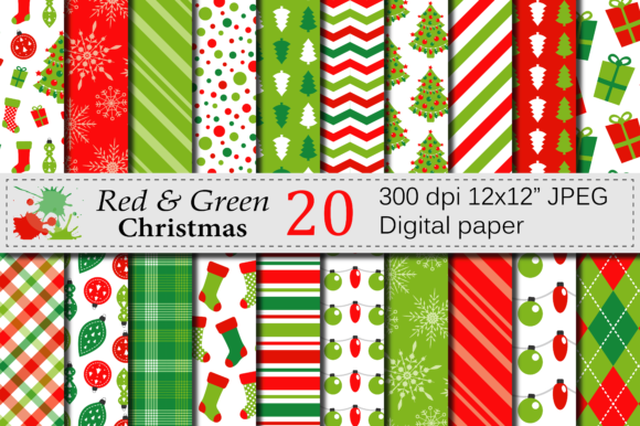 Download Red and Green Christmas Digital Paper Set - Red Collection