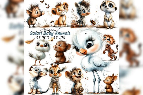 Download Whimsical Safari Baby Animals Clipart - Baby animals Collection