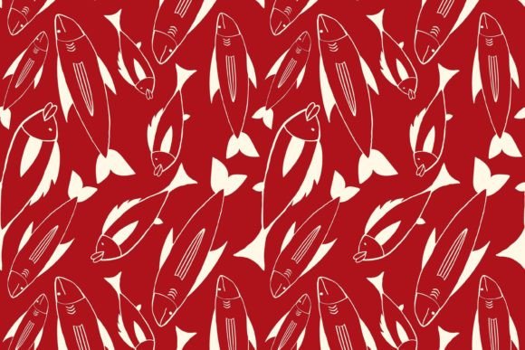 Download Red Pattern with Fishes - Red Collection