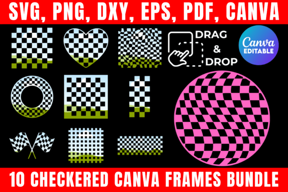 Download 10 Checkered Canva Frames Bundle - Red Collection