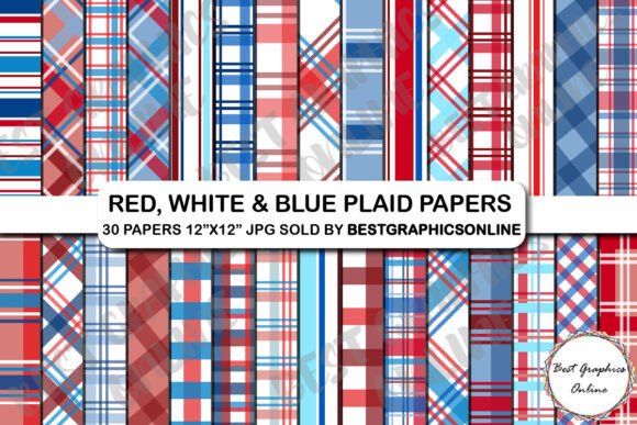 Download Red White and Blue Plaid Digital Papers - Red Collection