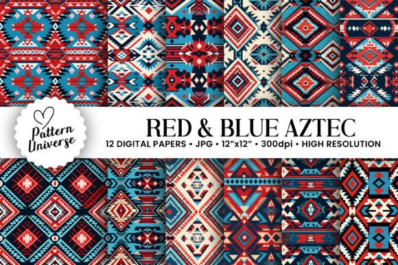 Download Red &amp; Blue Aztec Digital Papers - Red Collection