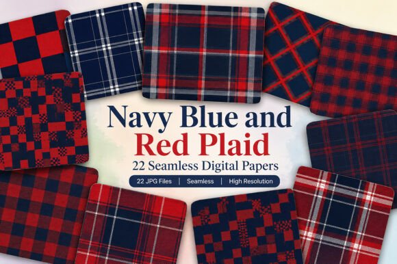 Download Navy Blue and Red Plaid Digital Papers - Red Collection
