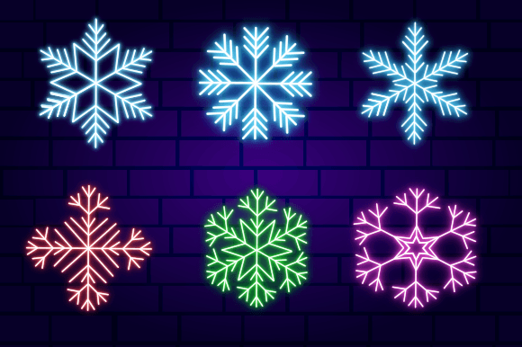 Download Set of Neon Snowflakes - Snow Collection