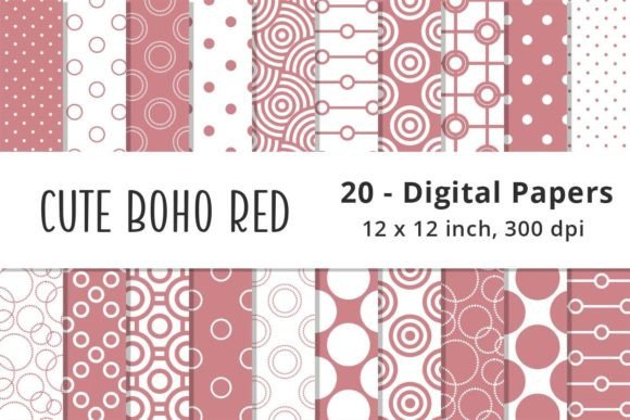 Download Seamless Boho Red Digital Paper Patterns - Red Collection