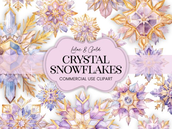 Download Lilac Gold Watercolor Crystal Snowflakes - Snow Collection