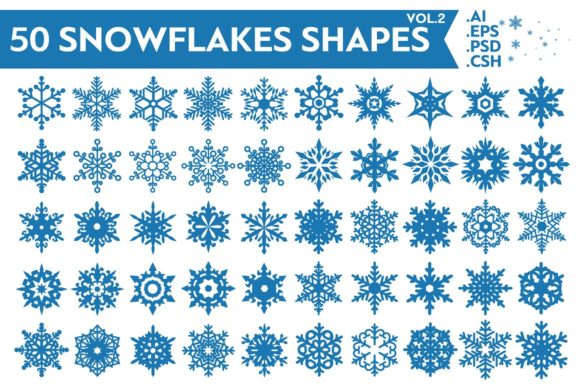 Download 50 Snowflakes Vector Shapes Vol.2 - Snow Collection