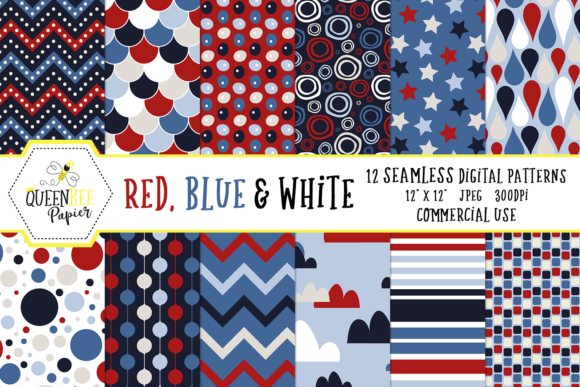 Download Seamless Red, White and Blue Digital Paper - Red Collection