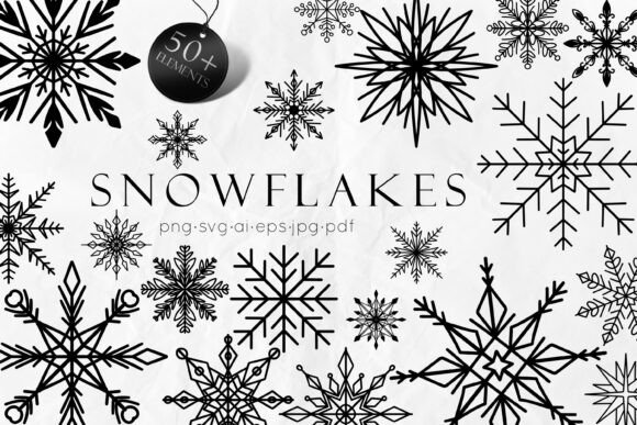 Download 50 Snowflakes SVG Line Art - Snow Collection