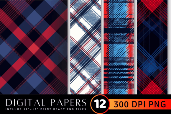 Download Blue and Red Winter Plaid Digital Paper - Red Collection