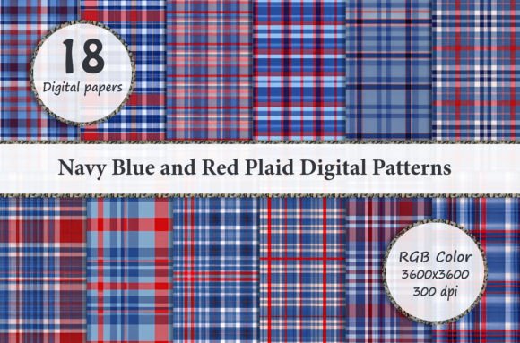 Download Navy Blue and Red Plaid Digital Patterns - Red Collection