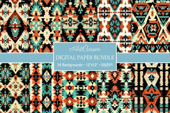 Download Terracotta Turquoise Aztec Digital Paper - Aztec digital paper Collection