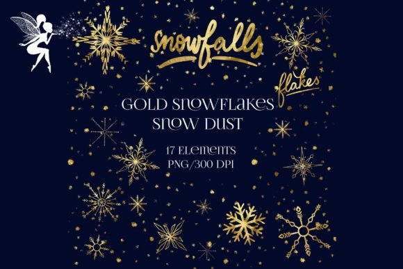 Download 17 PNG Gold Snowflakes and Snow, Clipart - Snow Collection