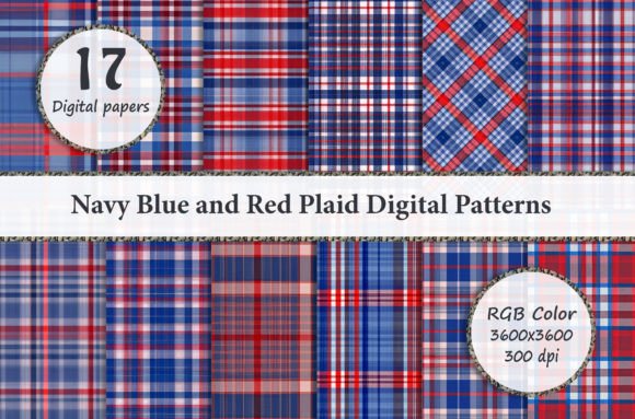 Download Navy Blue and Red Plaid Digital Patterns - Red Collection