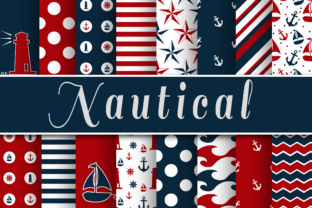 Download Red and Navy Blue Nautical Designs Digital Paper - Red Collection