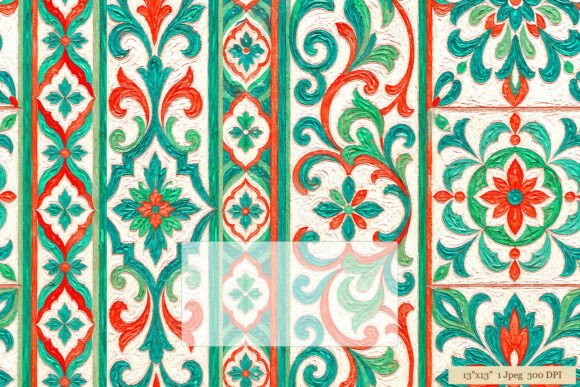 Download Ornate Tile Damask Teal Red Pattern Art - Red Collection