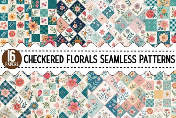 Download Checkered Florals Seamless Patterns - Red Collection